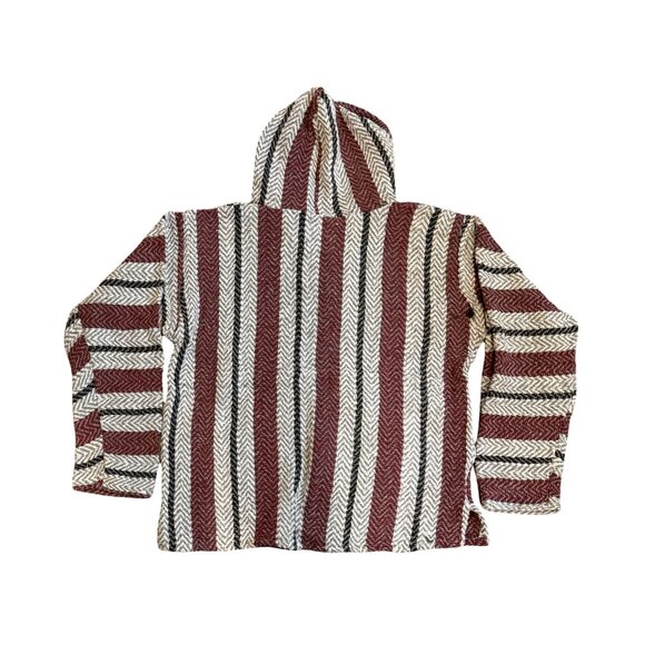 Baja Joe Unisex Mexican Baja Hoodie Size M Red & White Striped Blend Pullover - Picture 3 of 5